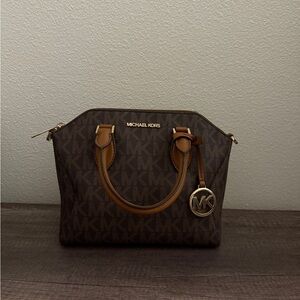 Michael Kors Dark Brown Satchel with Tan Accents